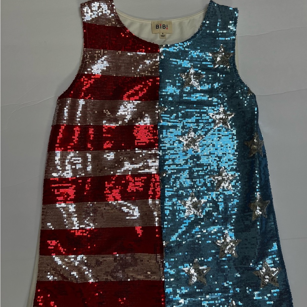 BiBi Sequin Tank Top - America Red White and Blue with Stars